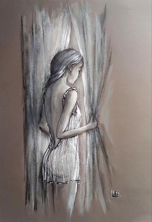 Dessin intitulée "Attente" par Laetitia Piazzoli, Œuvre d'art originale, Crayon