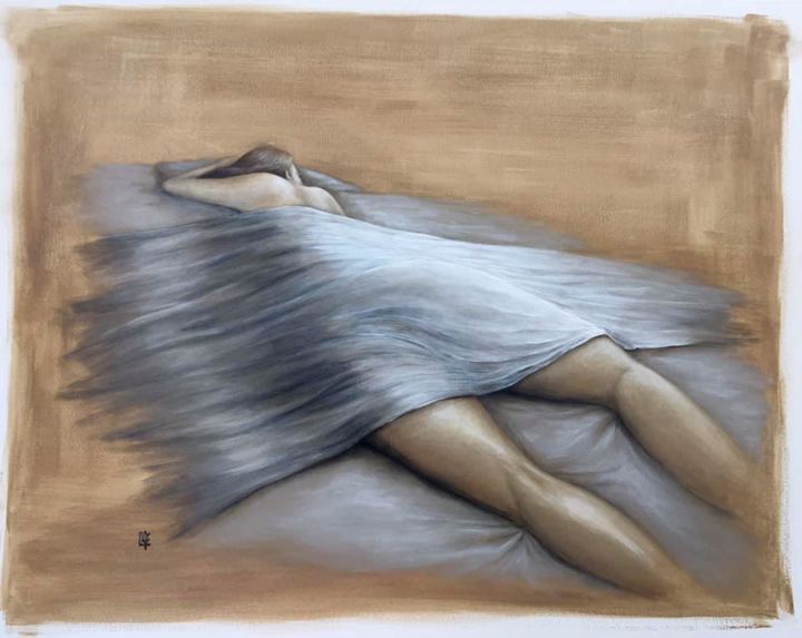 Ζωγραφική με τίτλο "Femme allongée" από Laetitia Piazzoli, Αυθεντικά έργα τέχνης, Ακρυλικό Τοποθετήθηκε στο Ξύλινο φορείο σκ…