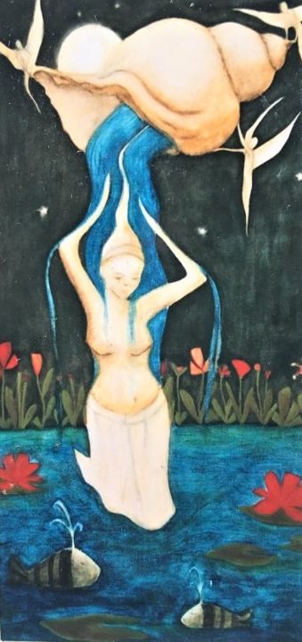 「La Source」というタイトルの絵画 Laetitia Piazzoliによって, オリジナルのアートワーク, アクリル ウッドストレッチャーフレームにマウント