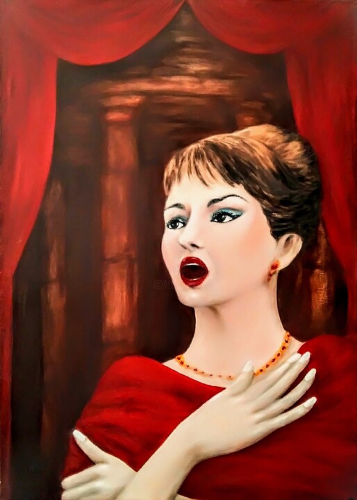 Painting titled "LA DIVA MARIA CALLAS" by Laetitia Piazzoli, Original Artwork, Acrylic Mounted on Wood Stretcher frame