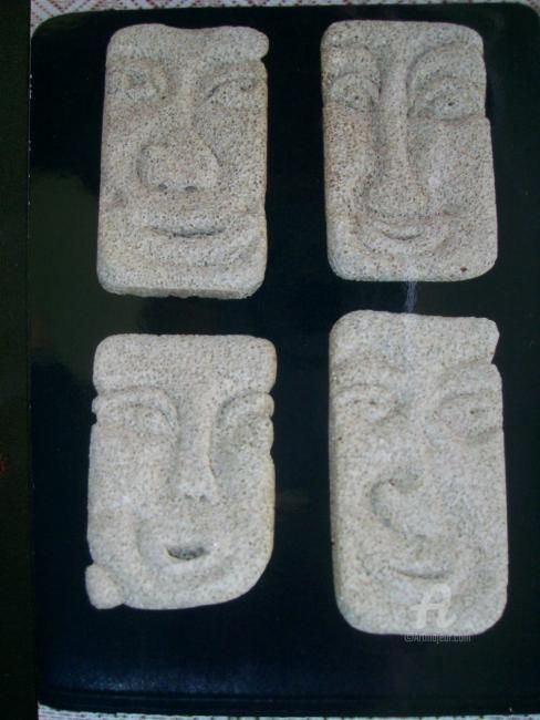 Sculpture titled "Quatro Máscaras" by Laércio Wolf Wolf, Original Artwork, Ceramics