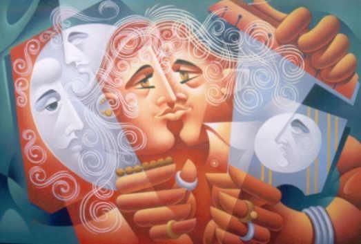 Schilderij getiteld "O beijo no espelho" door Laerpe Motta, Origineel Kunstwerk