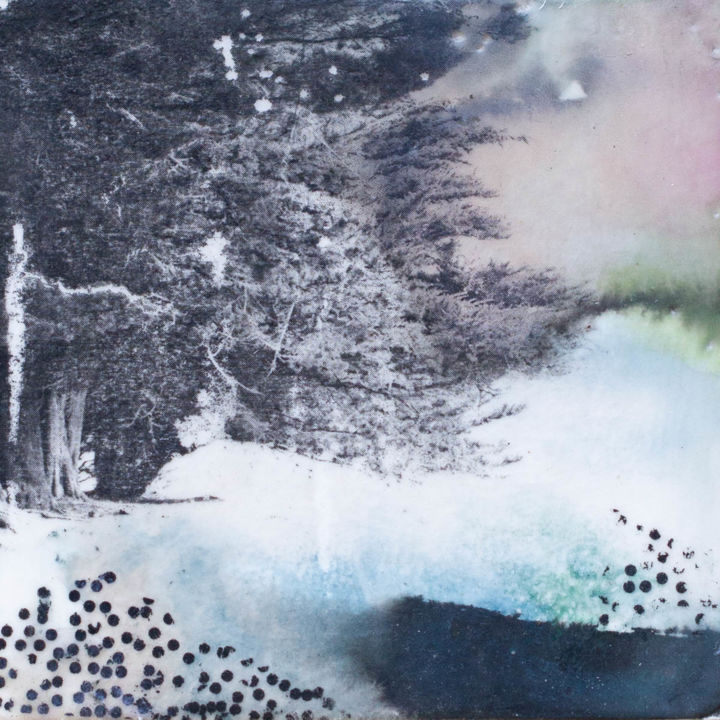 Schilderij getiteld "La forêt sur la mer…" door Laetitia Vasseur, Origineel Kunstwerk, Encaustiek Gemonteerd op Houten paneel