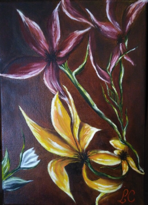 Painting titled "Fleurs #artistsuppo…" by Laetitia Chambault, Original Artwork, Oil