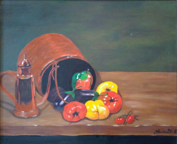 Картина под названием "Cuivres et légumes…" - Laetitia Chambault, Подлинное произведение искусства, Масло