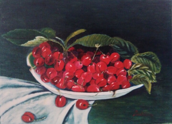 Painting titled "Cerises" by Laetitia Chambault, Original Artwork, Oil