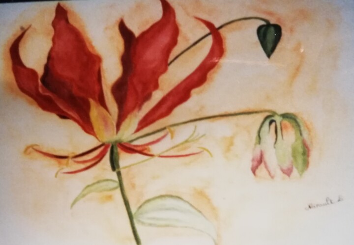 Peinture intitulée "Fleur aquarelle" par Laetitia Chambault, Œuvre d'art originale, Aquarelle