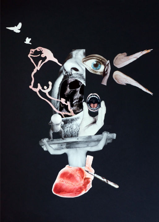 Collages intitulée "Cri du coeur" par Laetitia Cheppe, Œuvre d'art originale, Papier