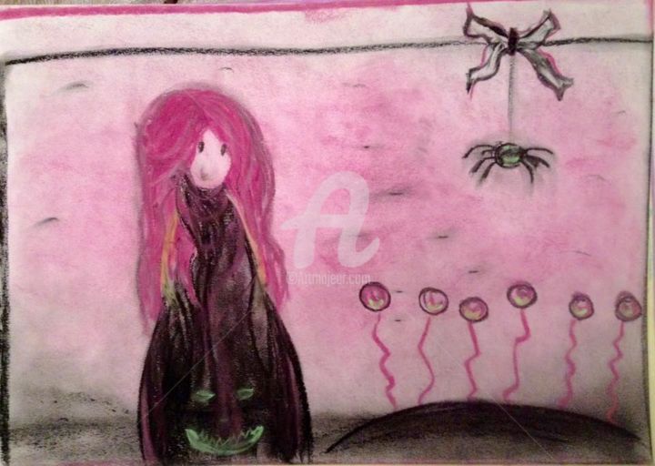 Drawing titled "pink witch" by Tilaë, Original Artwork, Pastel