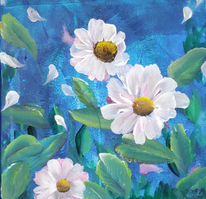 Painting titled "Marguerites" by Laetitia Labadie, Original Artwork, Acrylic Mounted on artwork_cat.