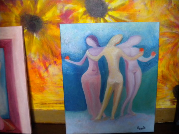 Painting titled "3 graces" by Oporah, Original Artwork, Oil