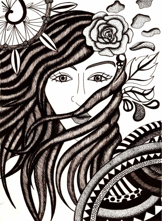 Dessin intitulée "Le souffle du vent" par Laëtitia Payet (Lëty Création), Œuvre d'art originale, Crayon