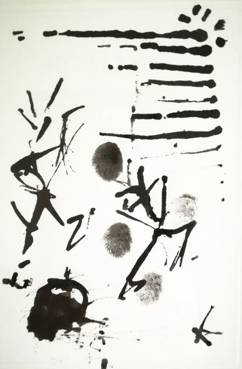 Painting titled "Danse autour d'un f…" by Laëtitia Payet (Lëty Création), Original Artwork, Ink