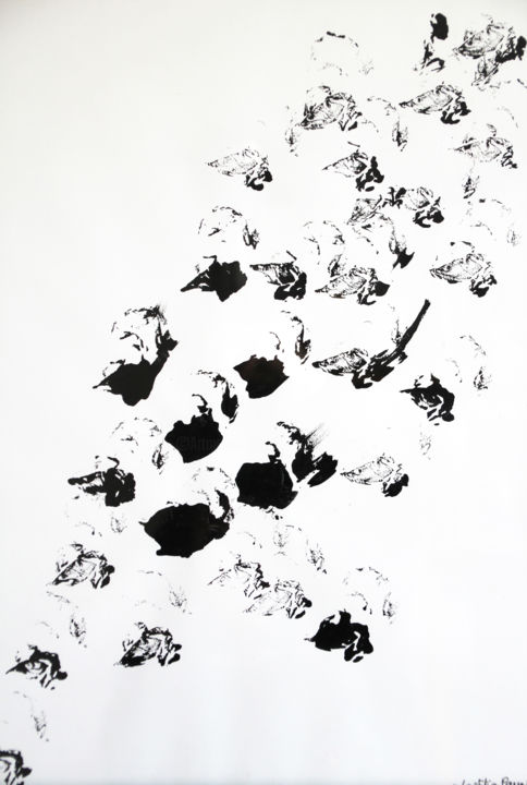 Painting titled "Des traces dans la…" by Laëtitia Payet (Lëty Création), Original Artwork, Ink