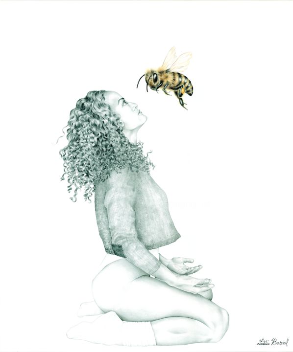 Dessin intitulée "L'abeille-et-la-bêt…" par Laetitia Bensmail, Œuvre d'art originale, Crayon