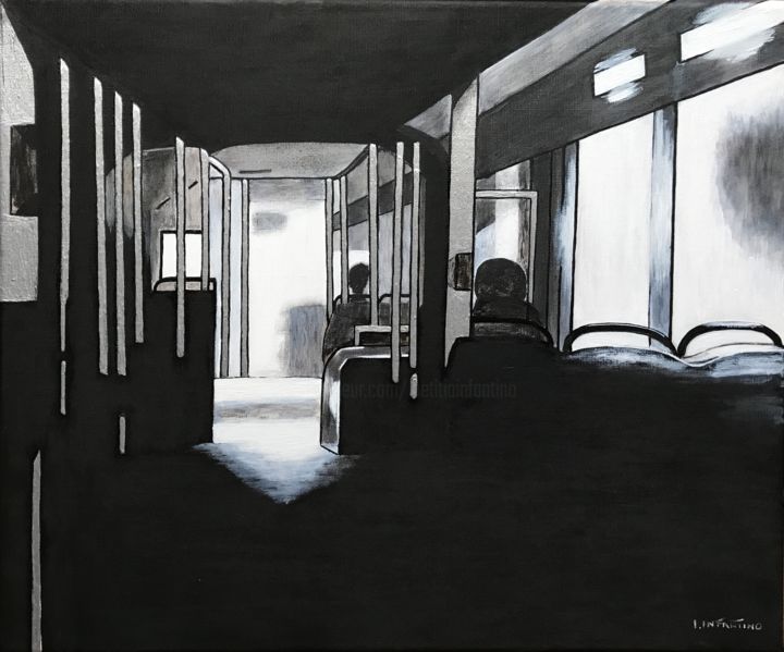 Painting titled "Le Bus" by Laetitia Infantino, Original Artwork, Acrylic Mounted on Wood Stretcher frame