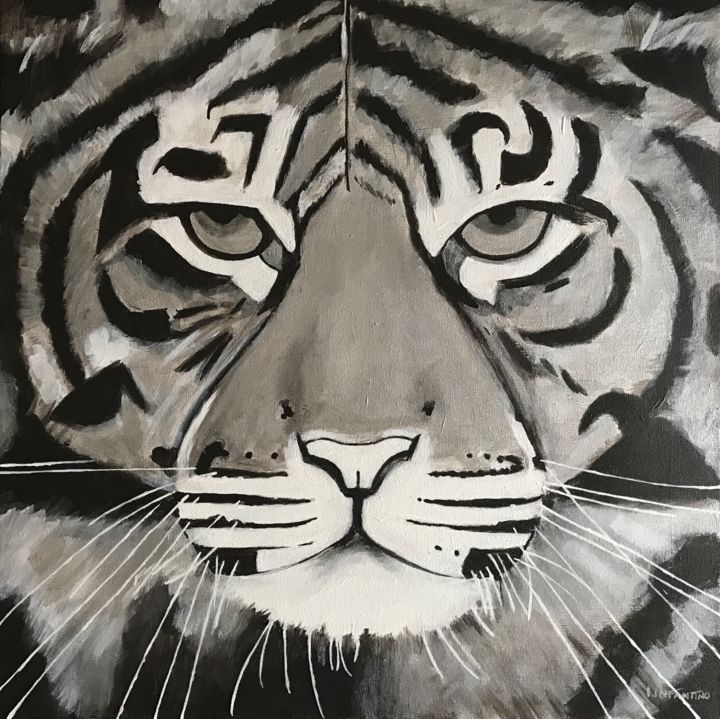 Pintura intitulada "Tigre blanc" por Laetitia Infantino, Obras de arte originais, Acrílico Montado em Armação em madeira