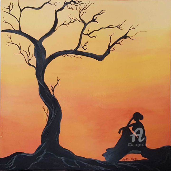Painting titled "Introspection" by Laetivart, Original Artwork, Acrylic Mounted on Wood Stretcher frame