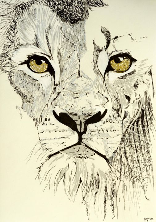 Dessin intitulée "Lion" par Camille Mabille, Œuvre d'art originale, Acrylique