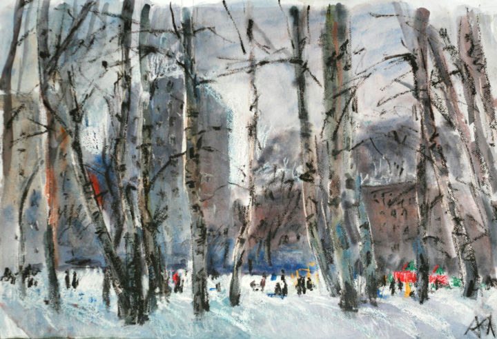 Painting titled "Весенний день в пар…" by Anna Lageda, Original Artwork, Watercolor