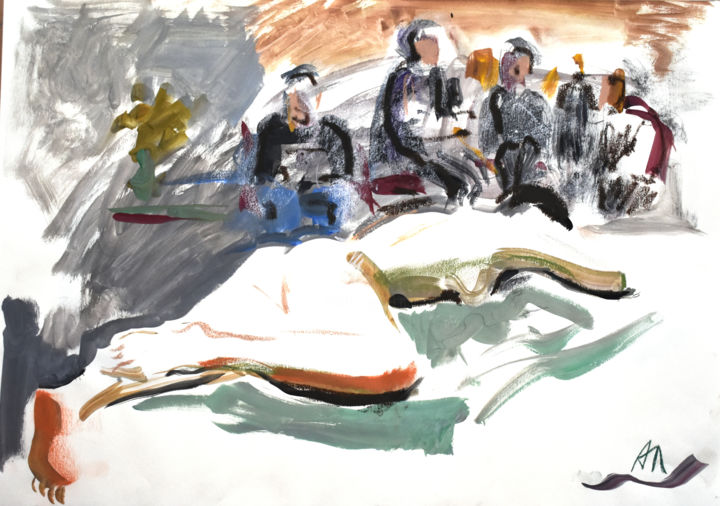 Рисунок под названием ""Сеанс в мастерской"" - Анна Лагеда, Подлинное произведение искусства, Гуашь