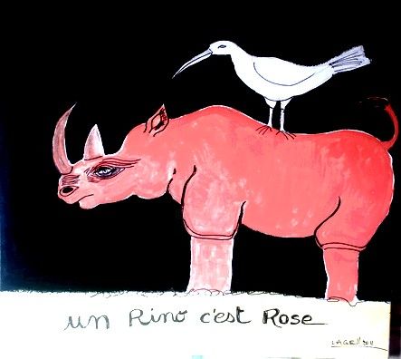 Pintura titulada "un rino cé rose" por Lagell, Obra de arte original, Oleo