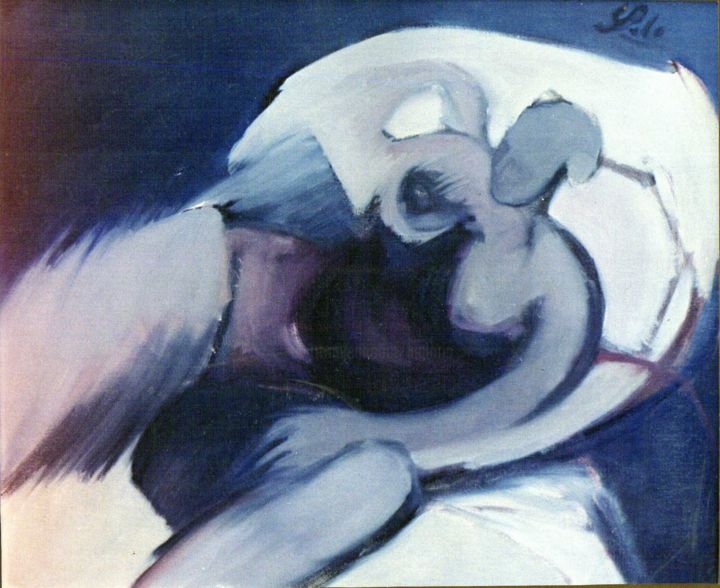 Pittura intitolato ""Mujer azul"" da Lagloria, Opera d'arte originale, Olio