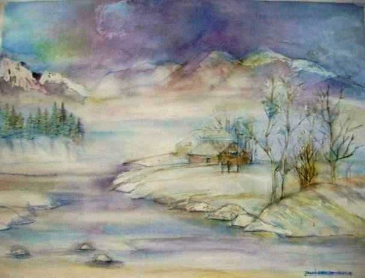 Schilderij getiteld "L'hiver" door Janina Lagoda, Origineel Kunstwerk
