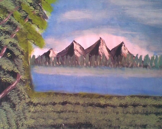 Painting titled "pres de lac" by Lahcen Arkha, Original Artwork