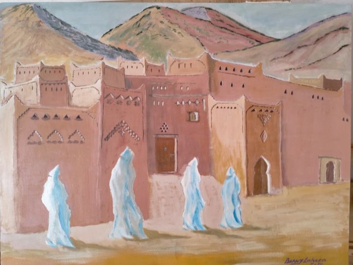 Painting titled "La Kasabah" by Lahcen Barny, Original Artwork, Acrylic