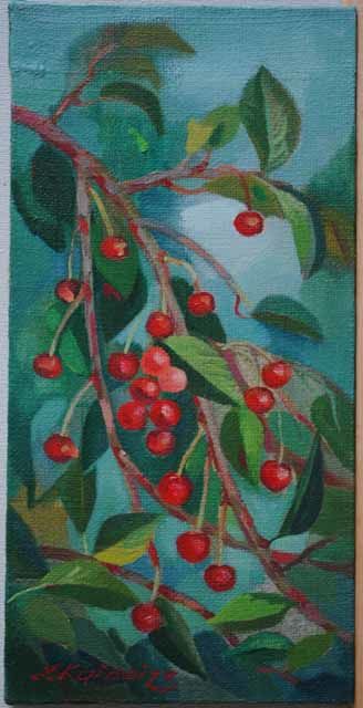 Malerei mit dem Titel "Cherry" von Laine Kainaize, Original-Kunstwerk