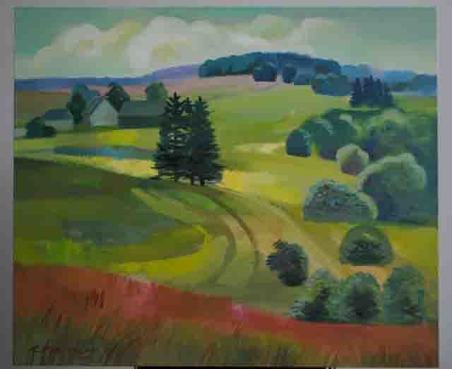 Malerei mit dem Titel "Osier Hill" von Laine Kainaize, Original-Kunstwerk