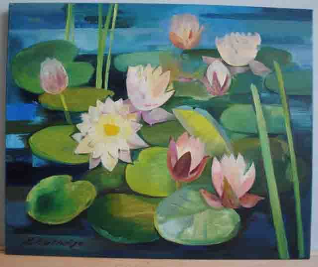 Painting titled "Water-lily I" by Laine Kainaize, Original Artwork