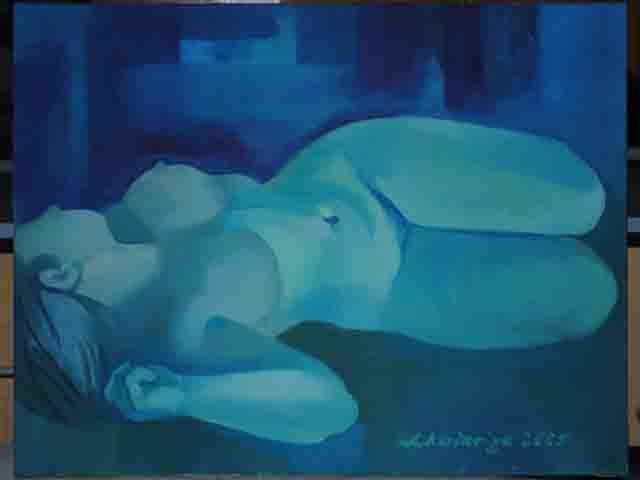 Painting titled "Nude in blue" by Laine Kainaize, Original Artwork
