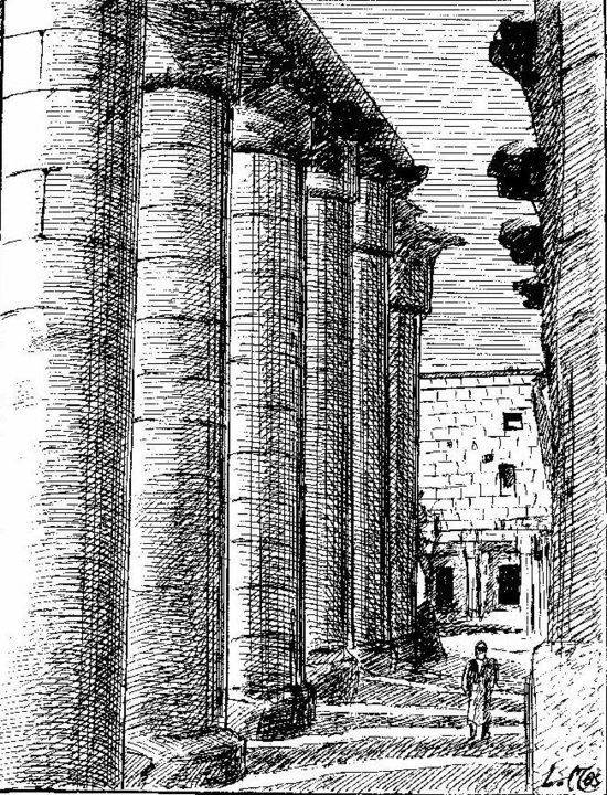 Dibujo titulada "colonnes-egyptienne…" por Lakmos, Obra de arte original, Tinta