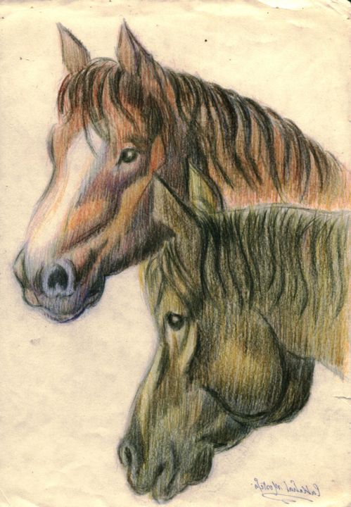 「chevaux.jpg」というタイトルの描画 Lakmosによって, オリジナルのアートワーク, その他