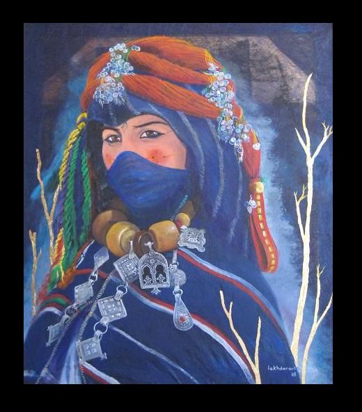 Peinture intitulée "Femme Berbere INNOU" par Hassan Lakhdar, Œuvre d'art originale, Huile