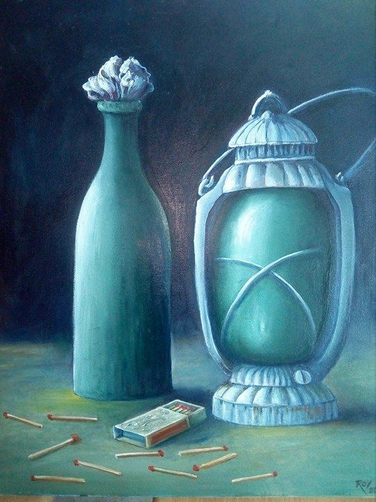 Pittura intitolato "vert de verre natur…" da Omar Reggane, Opera d'arte originale, Olio