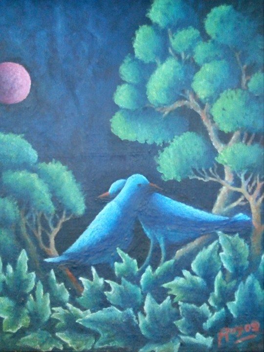 Painting titled "lune rose" by Omar Reggane, Original Artwork, Oil