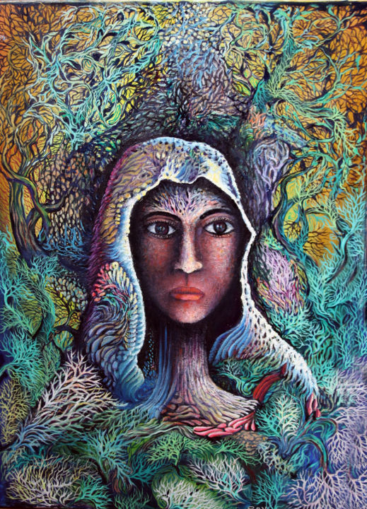 Peinture intitulée "elle" par Omar Reggane, Œuvre d'art originale, Huile