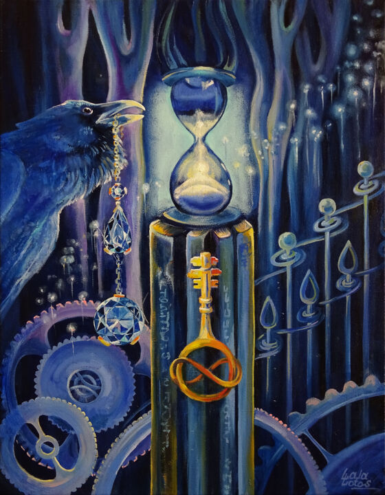 Painting titled "Blue Sapphire" by Lala Lotos, Original Artwork, Oil