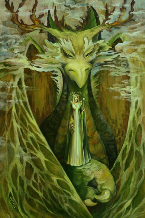 Painting titled "Moldavite. The Quee…" by Lala Lotos, Original Artwork, Oil