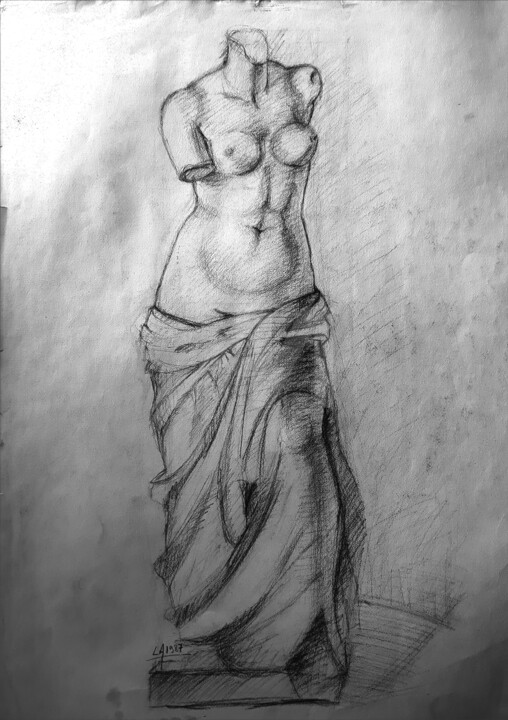 Drawing titled "La Vénus de Milo" by Abd El-Hamid Lalaoui, Original Artwork, Pencil