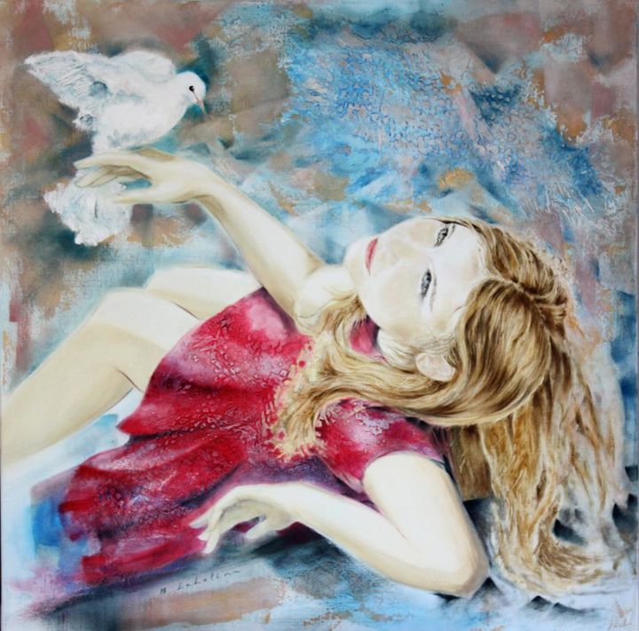 Картина под названием "Où sont tes ailes?…" - Natalia Laletina, Подлинное произведение искусства, Масло