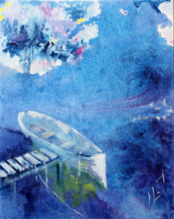Painting titled "Bleu" by Natalia Laletina, Original Artwork, Oil