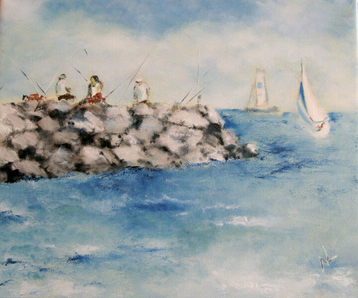 Картина под названием "Les pêcheurs de La…" - Natalia Laletina, Подлинное произведение искусства, Масло