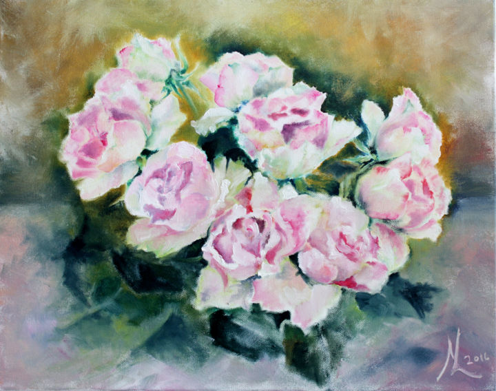 Schilderij getiteld "Les Roses" door Natalia Laletina, Origineel Kunstwerk