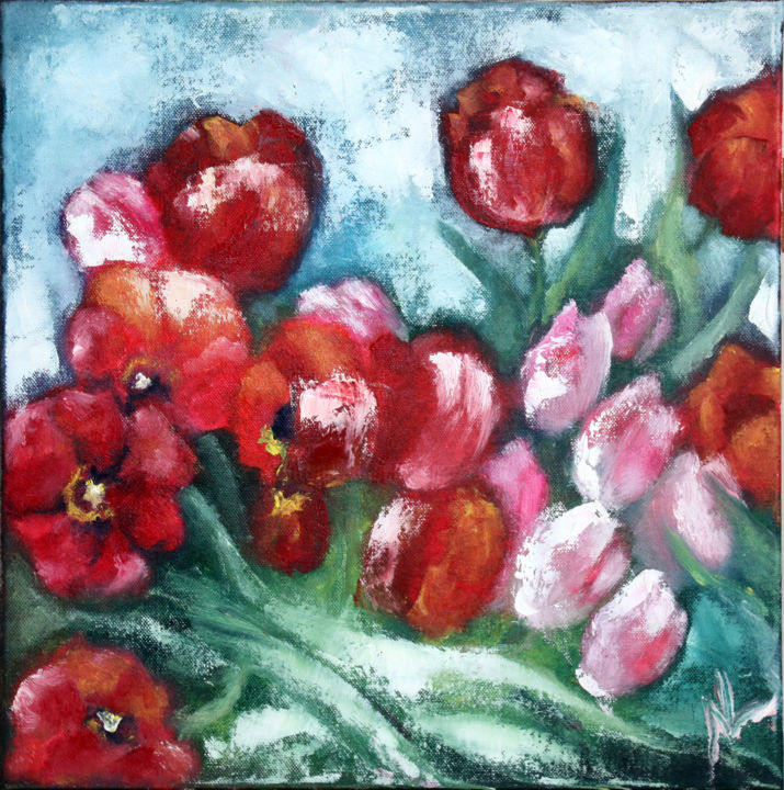 Painting titled "Tulipes" by Natalia Laletina, Original Artwork, Oil