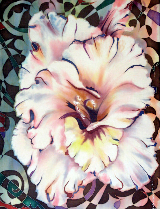 Painting titled "Glaïeul" by Natalia Laletina, Original Artwork, Fabric