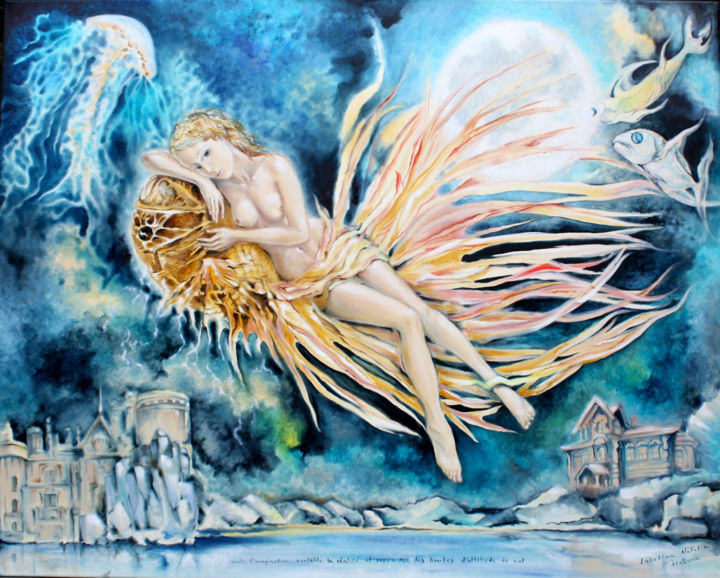 Peinture intitulée "Seule l'imagination…" par Natalia Laletina, Œuvre d'art originale, Huile